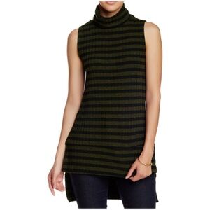 NWT-Painted Threads Sleeveless Turtleneck Hi-Lo Sweater, Olive & Black, Medium